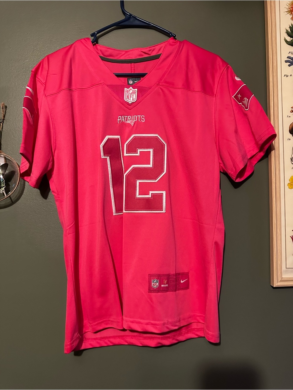 Nike Patriots #12 Hot Pink Football Jersey